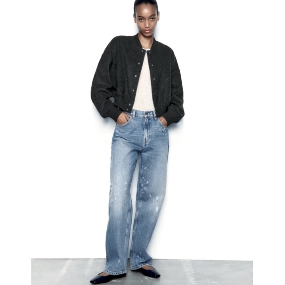 NWT Zara Gray Felt Soft Cropped Bomber Jacket S